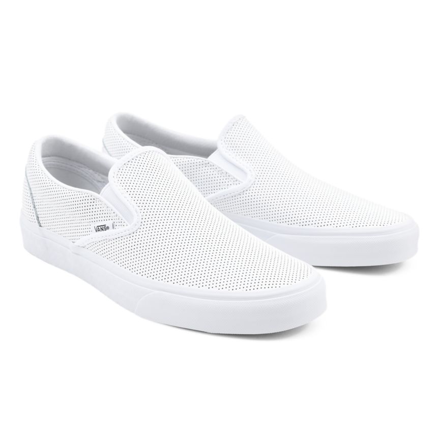 Vans Perf Leather Classic Slip-On Dam Vita - Vans Slip On Skor Sverige (GIPKN6142)